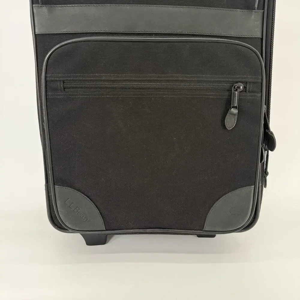 LL Bean 22” Rolling Suitcase Carry On Luggage Travel Bag Leather Trim Wheeled